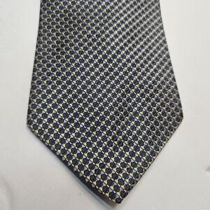 Tommy‎ Hilfiger Men's Neck Tie Blue Gold Geometric Pattern Made In USA 100% Silk